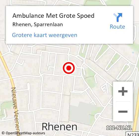 Locatie op kaart van de 112 melding: Ambulance Met Grote Spoed Naar Rhenen, Sparrenlaan op 20 oktober 2014 02:30