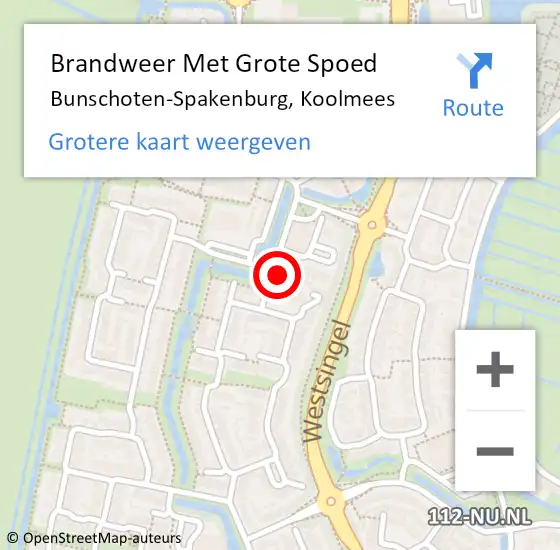 Locatie op kaart van de 112 melding: Brandweer Met Grote Spoed Naar Bunschoten-Spakenburg, Koolmees op 13 september 2024 16:22