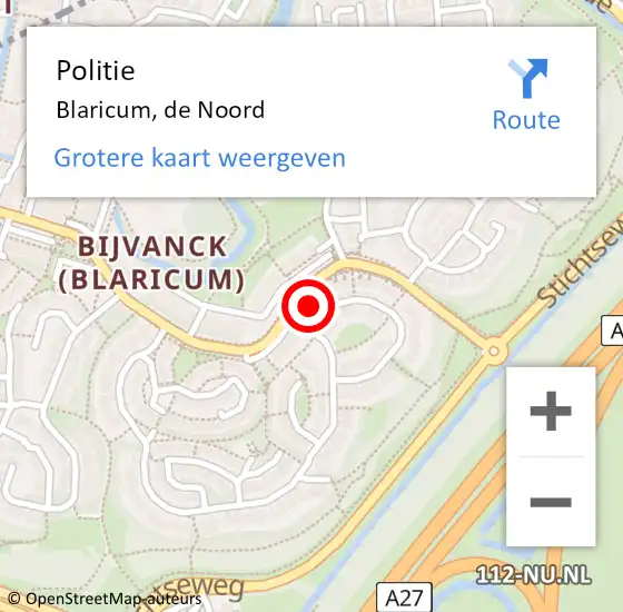 Locatie op kaart van de 112 melding: Politie Blaricum, de Noord op 13 september 2024 16:22