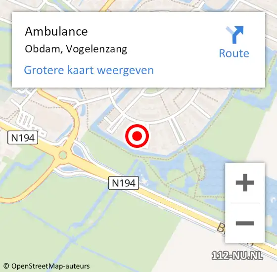 Locatie op kaart van de 112 melding: Ambulance Obdam, Vogelenzang op 13 september 2024 16:24