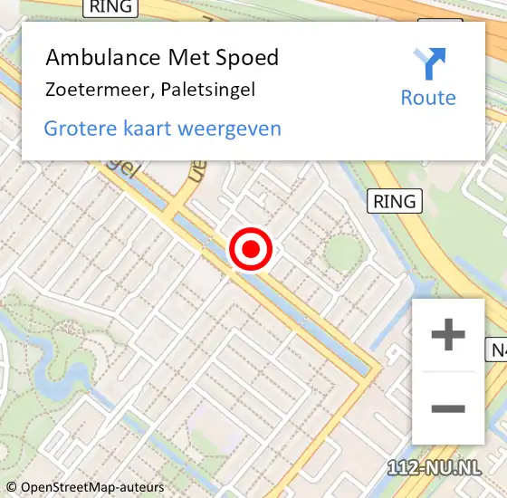 Locatie op kaart van de 112 melding: Ambulance Met Spoed Naar Zoetermeer, Paletsingel op 13 september 2024 16:27