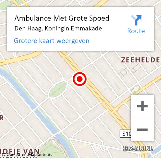 Locatie op kaart van de 112 melding: Ambulance Met Grote Spoed Naar Den Haag, Koningin Emmakade op 13 september 2024 16:29