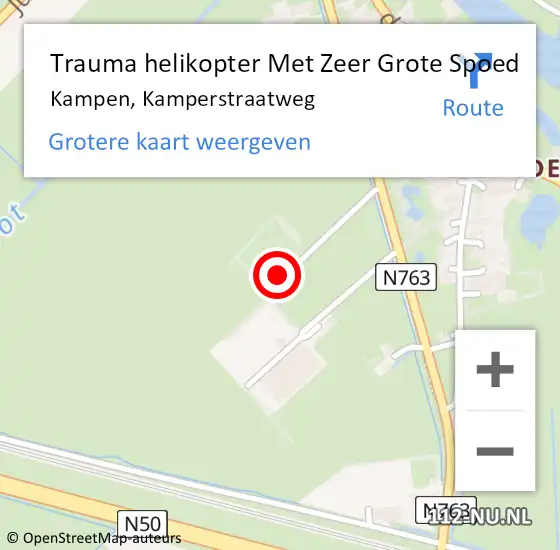 Locatie op kaart van de 112 melding: Trauma helikopter Met Zeer Grote Spoed Naar Kampen, Kamperstraatweg op 13 september 2024 16:33