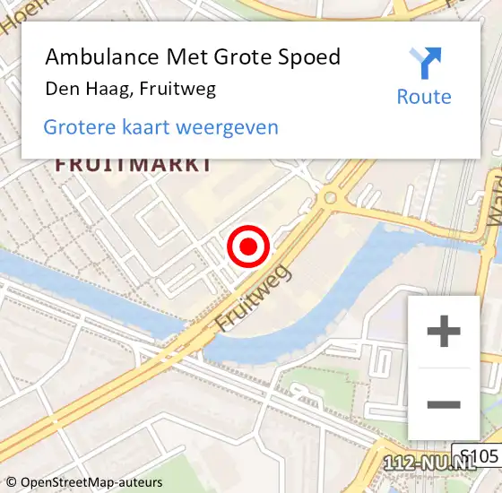 Locatie op kaart van de 112 melding: Ambulance Met Grote Spoed Naar Den Haag, Fruitweg op 13 september 2024 16:34