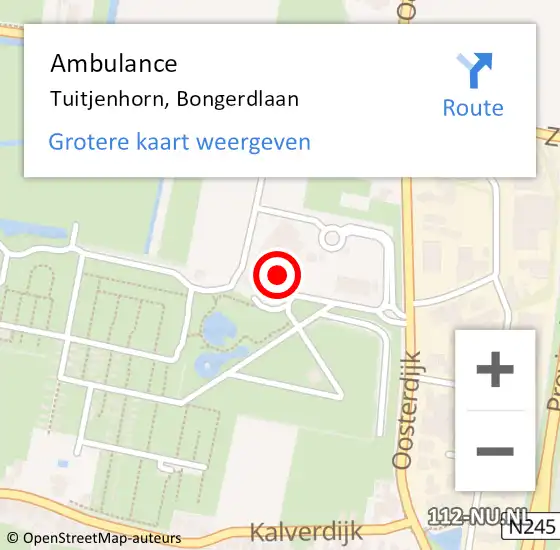 Locatie op kaart van de 112 melding: Ambulance Tuitjenhorn, Bongerdlaan op 13 september 2024 16:44