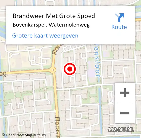 Locatie op kaart van de 112 melding: Brandweer Met Grote Spoed Naar Bovenkarspel, Watermolenweg op 13 september 2024 16:51