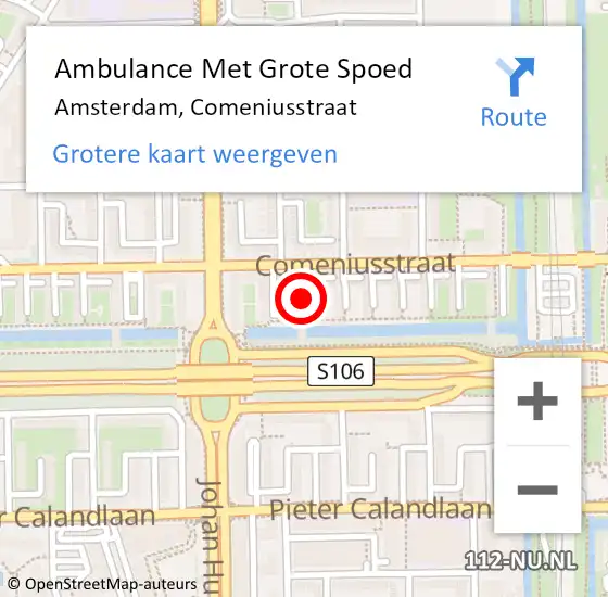 Locatie op kaart van de 112 melding: Ambulance Met Grote Spoed Naar Amsterdam, Comeniusstraat op 13 september 2024 16:53