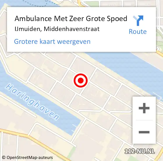 Locatie op kaart van de 112 melding: Ambulance Met Zeer Grote Spoed Naar IJmuiden, Middenhavenstraat op 13 september 2024 17:10