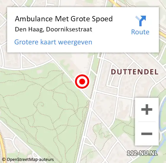 Locatie op kaart van de 112 melding: Ambulance Met Grote Spoed Naar Den Haag, Doorniksestraat op 13 september 2024 17:14