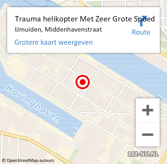 Locatie op kaart van de 112 melding: Trauma helikopter Met Zeer Grote Spoed Naar IJmuiden, Middenhavenstraat op 13 september 2024 17:31