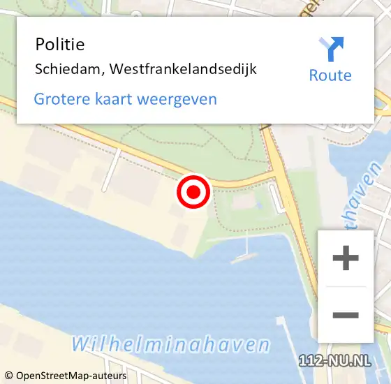 Locatie op kaart van de 112 melding: Politie Schiedam, Westfrankelandsedijk op 13 september 2024 17:44