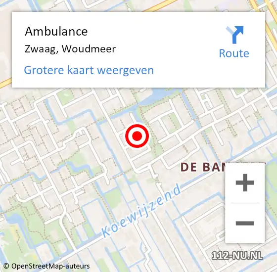 Locatie op kaart van de 112 melding: Ambulance Zwaag, Woudmeer op 13 september 2024 17:45