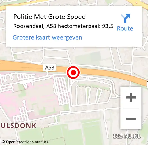 Locatie op kaart van de 112 melding: Politie Met Grote Spoed Naar Roosendaal, A58 hectometerpaal: 93,5 op 13 september 2024 17:46