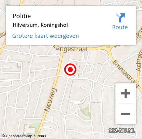 Locatie op kaart van de 112 melding: Politie Hilversum, Koningshof op 13 september 2024 17:50