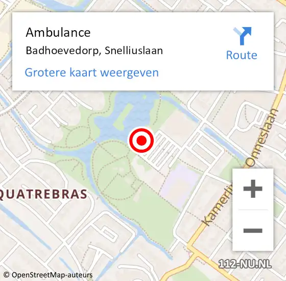 Locatie op kaart van de 112 melding: Ambulance Badhoevedorp, Snelliuslaan op 13 september 2024 17:55