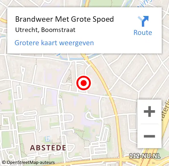 Locatie op kaart van de 112 melding: Brandweer Met Grote Spoed Naar Utrecht, Boomstraat op 13 september 2024 18:06