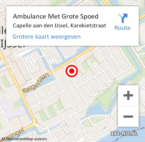 Locatie op kaart van de 112 melding: Ambulance Met Grote Spoed Naar Capelle aan den IJssel, Karekietstraat op 13 september 2024 18:13