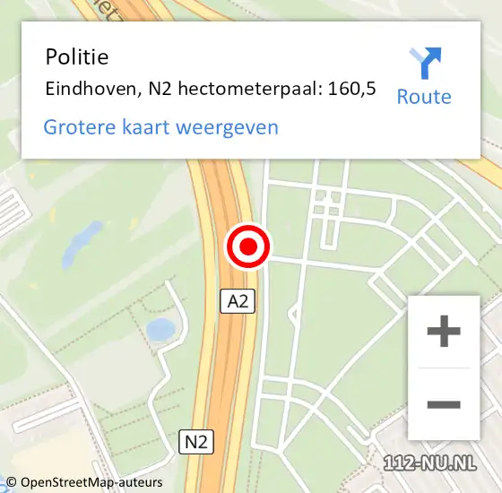 Locatie op kaart van de 112 melding: Politie Eindhoven, N2 hectometerpaal: 160,5 op 13 september 2024 18:30