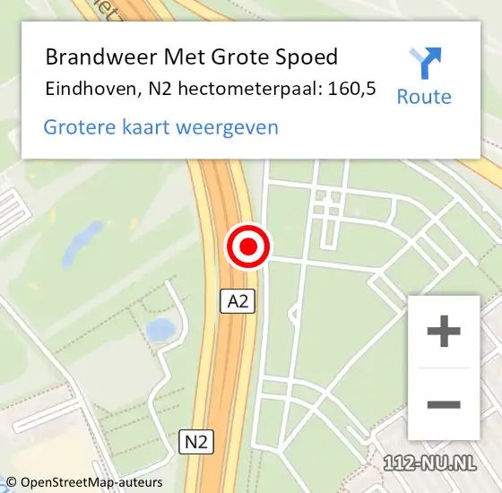 Locatie op kaart van de 112 melding: Brandweer Met Grote Spoed Naar Eindhoven, N2 hectometerpaal: 160,5 op 13 september 2024 18:30