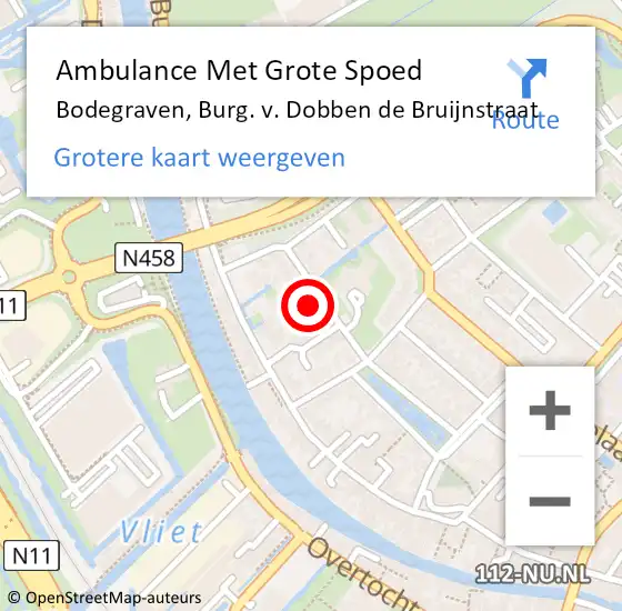 Locatie op kaart van de 112 melding: Ambulance Met Grote Spoed Naar Bodegraven, Burg. v. Dobben de Bruijnstraat op 13 september 2024 18:30