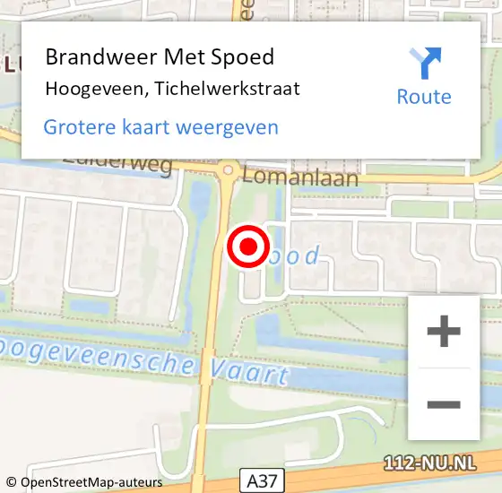 Locatie op kaart van de 112 melding: Brandweer Met Spoed Naar Hoogeveen, Tichelwerkstraat op 13 september 2024 18:33