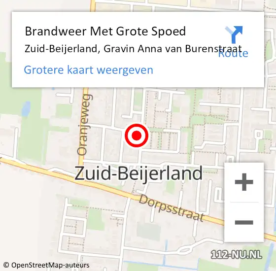 Locatie op kaart van de 112 melding: Brandweer Met Grote Spoed Naar Zuid-Beijerland, Gravin Anna van Burenstraat op 13 september 2024 18:51