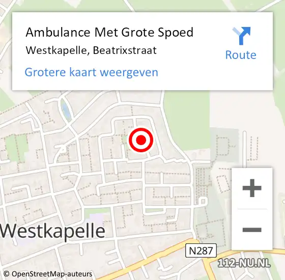 Locatie op kaart van de 112 melding: Ambulance Met Grote Spoed Naar Westkapelle, Beatrixstraat op 20 oktober 2014 04:08