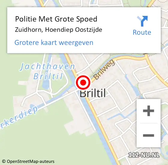 Locatie op kaart van de 112 melding: Politie Met Grote Spoed Naar Zuidhorn, Hoendiep Oostzijde op 13 september 2024 19:14