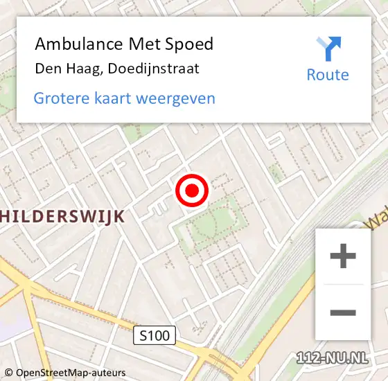 Locatie op kaart van de 112 melding: Ambulance Met Spoed Naar Den Haag, Doedijnstraat op 13 september 2024 19:20