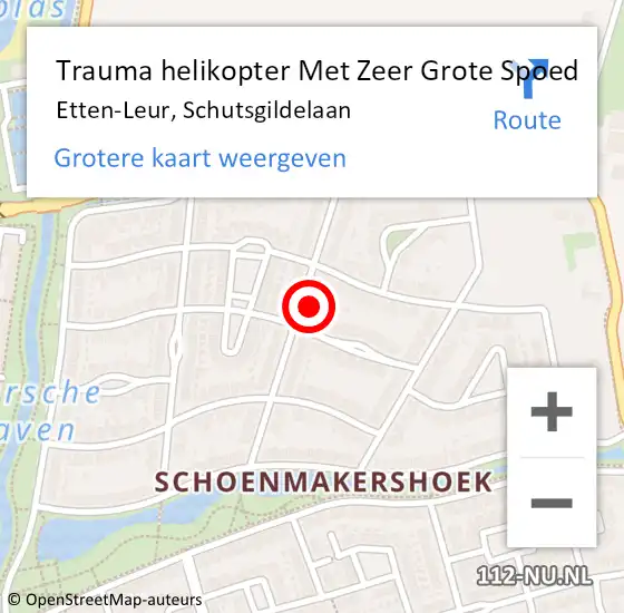 Locatie op kaart van de 112 melding: Trauma helikopter Met Zeer Grote Spoed Naar Etten-Leur, Schutsgildelaan op 13 september 2024 19:24