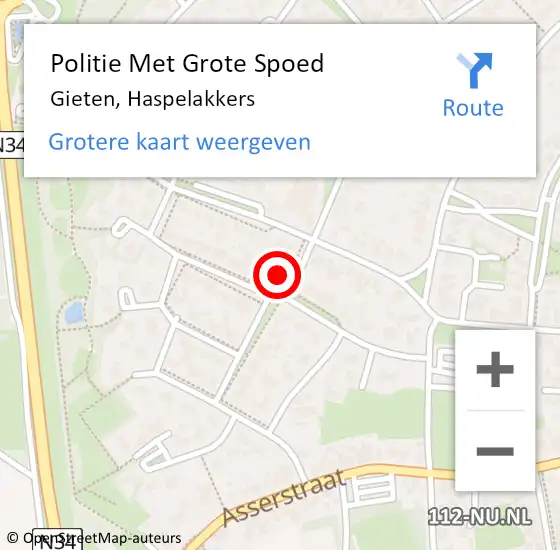 Locatie op kaart van de 112 melding: Politie Met Grote Spoed Naar Gieten, Haspelakkers op 13 september 2024 19:42