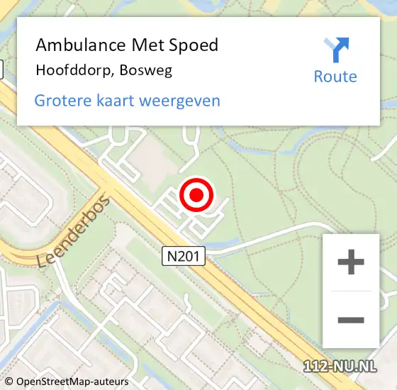 Locatie op kaart van de 112 melding: Ambulance Met Spoed Naar Hoofddorp, Bosweg op 13 september 2024 19:48