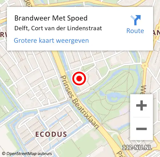 Locatie op kaart van de 112 melding: Brandweer Met Spoed Naar Delft, Cort van der Lindenstraat op 13 september 2024 19:56