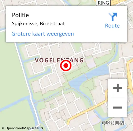 Locatie op kaart van de 112 melding: Politie Spijkenisse, Bizetstraat op 13 september 2024 20:28