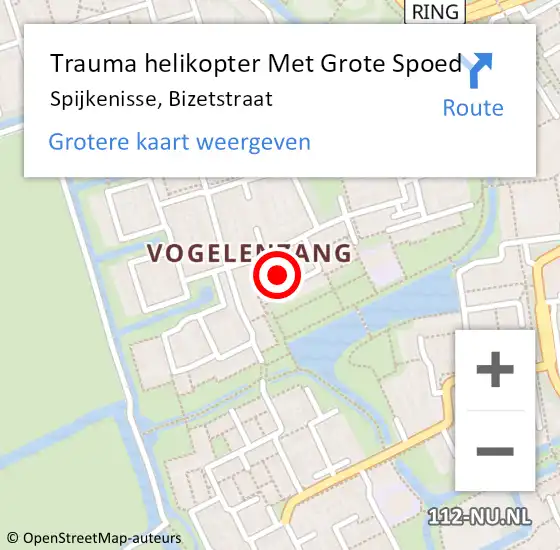 Locatie op kaart van de 112 melding: Trauma helikopter Met Grote Spoed Naar Spijkenisse, Bizetstraat op 13 september 2024 20:31