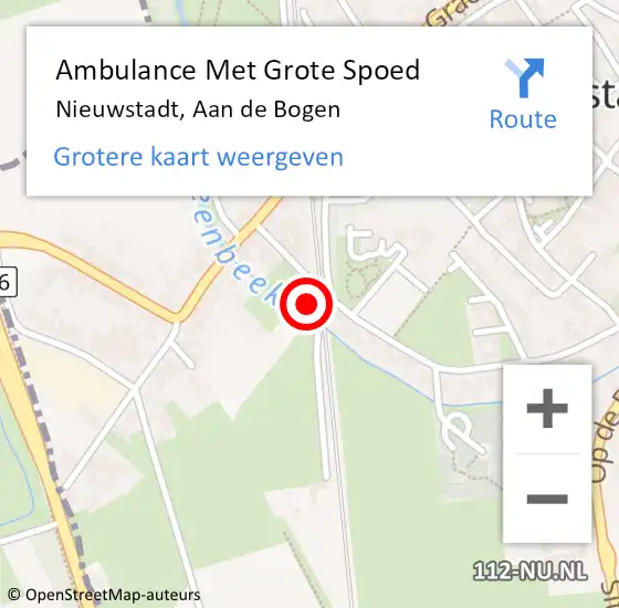 Locatie op kaart van de 112 melding: Ambulance Met Grote Spoed Naar Nieuwstadt, Aan de Bogen op 20 oktober 2014 04:31