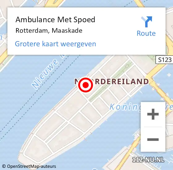 Locatie op kaart van de 112 melding: Ambulance Met Spoed Naar Rotterdam, Maaskade op 13 september 2024 20:50