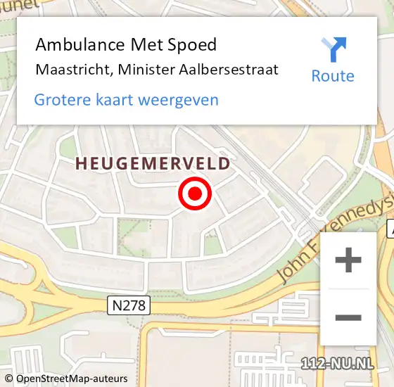 Locatie op kaart van de 112 melding: Ambulance Met Spoed Naar Maastricht, Minister Aalbersestraat op 20 oktober 2014 04:51