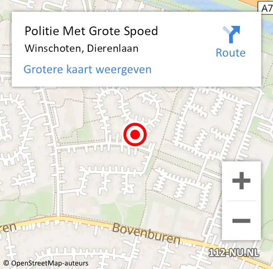 Locatie op kaart van de 112 melding: Politie Met Grote Spoed Naar Winschoten, Dierenlaan op 13 september 2024 21:32