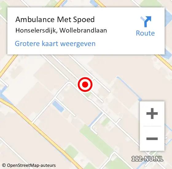 Locatie op kaart van de 112 melding: Ambulance Met Spoed Naar Honselersdijk, Wollebrandlaan op 13 september 2024 21:33