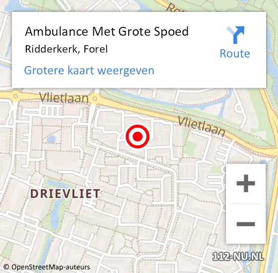 Locatie op kaart van de 112 melding: Ambulance Met Grote Spoed Naar Ridderkerk, Forel op 13 september 2024 21:41