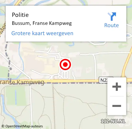 Locatie op kaart van de 112 melding: Politie Bussum, Franse Kampweg op 13 september 2024 21:55