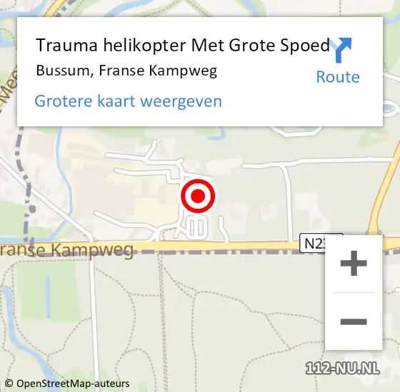 Locatie op kaart van de 112 melding: Trauma helikopter Met Grote Spoed Naar Bussum, Franse Kampweg op 13 september 2024 21:58