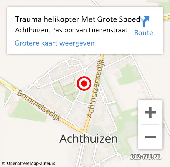 Locatie op kaart van de 112 melding: Trauma helikopter Met Grote Spoed Naar Achthuizen, Pastoor van Luenenstraat op 13 september 2024 22:18