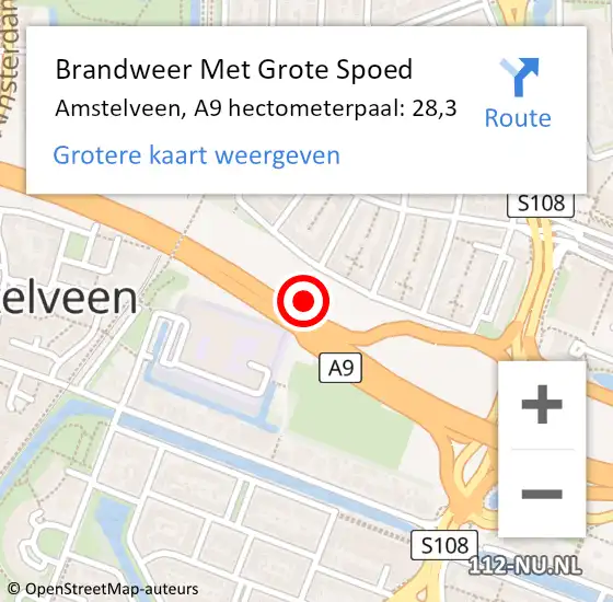 Locatie op kaart van de 112 melding: Brandweer Met Grote Spoed Naar Amstelveen, A9 hectometerpaal: 28,3 op 13 september 2024 22:23