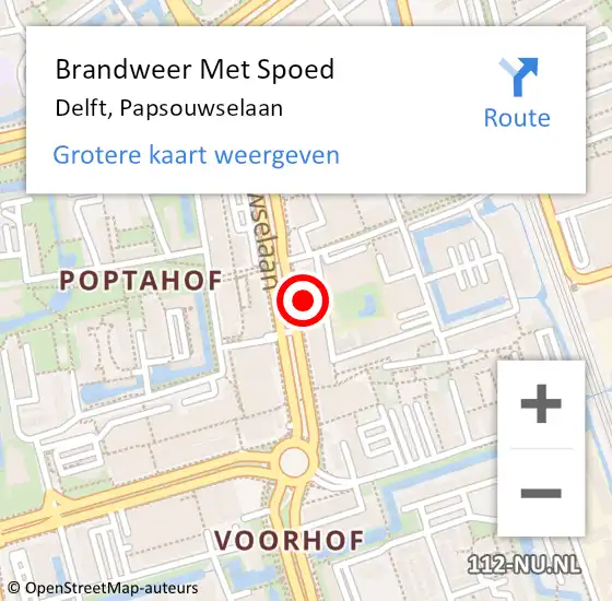 Locatie op kaart van de 112 melding: Brandweer Met Spoed Naar Delft, Papsouwselaan op 13 september 2024 22:39