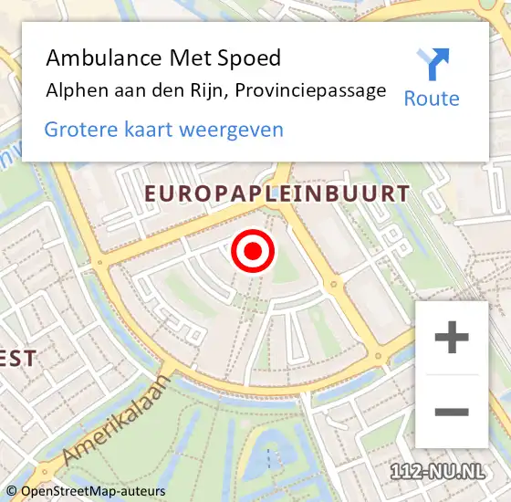 Locatie op kaart van de 112 melding: Ambulance Met Spoed Naar Alphen aan den Rijn, Provinciepassage op 13 september 2024 22:41