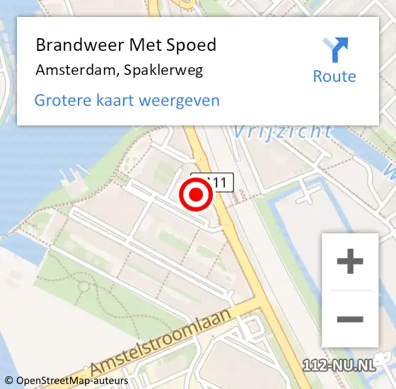 Locatie op kaart van de 112 melding: Brandweer Met Spoed Naar Amsterdam, Spaklerweg op 13 september 2024 22:41