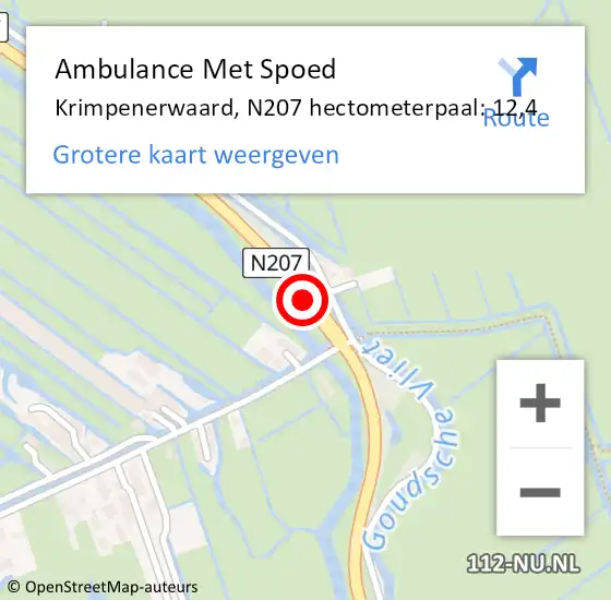 Locatie op kaart van de 112 melding: Ambulance Met Spoed Naar Krimpenerwaard, N207 hectometerpaal: 12,4 op 13 september 2024 22:57