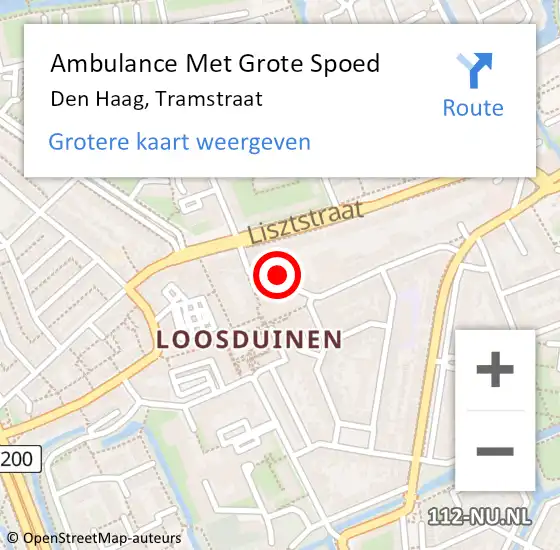 Locatie op kaart van de 112 melding: Ambulance Met Grote Spoed Naar Den Haag, Tramstraat op 13 september 2024 23:16